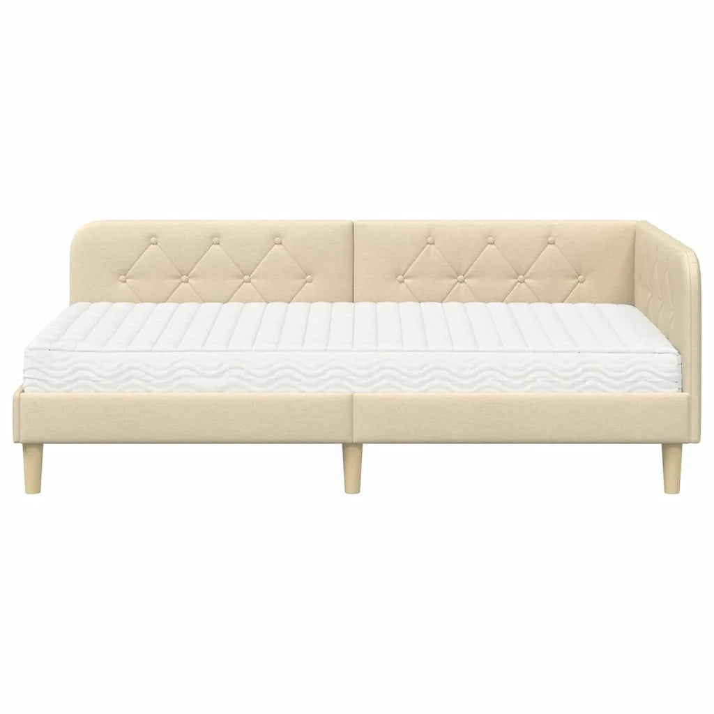 Cornice del letto ad angolo Crema 100 x 200 cm Tessuto