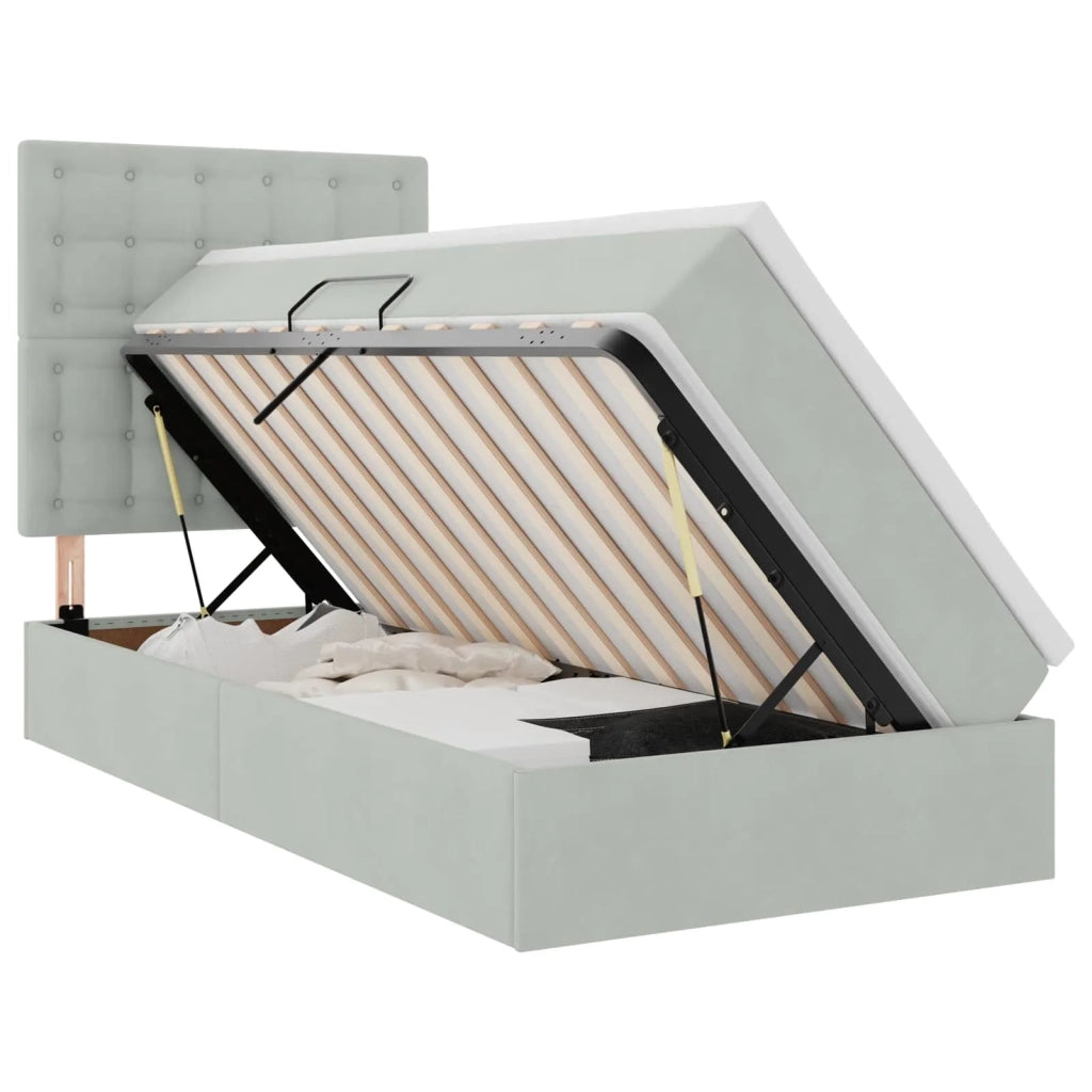 Letto con contenitore e materasso Grigio chiaro 90 x 190 cm