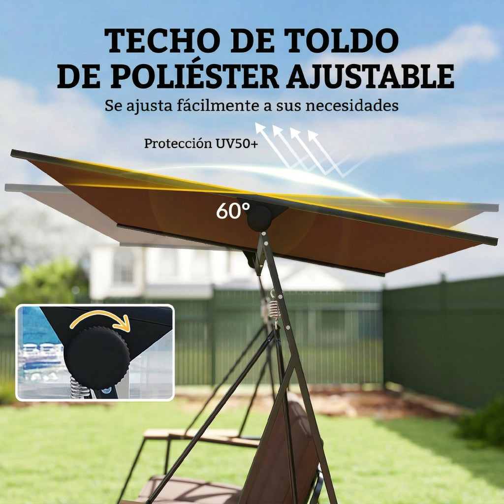 Dondolo da Giardino 3 Posti con Cuscini e Tetto ¨C zephmum ¨C Marrone