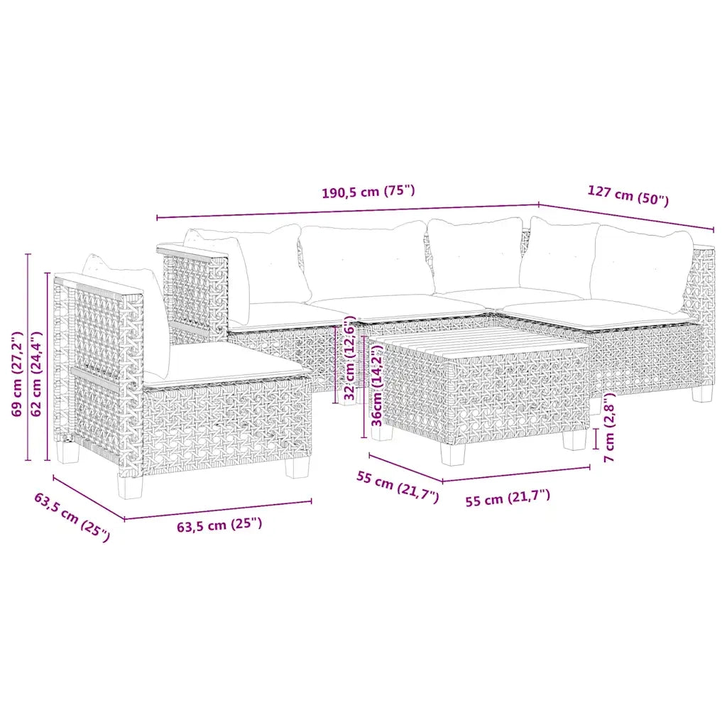 Set Divano da Giardino 6 pz con Cuscini Beige in Polyrattan 3261844