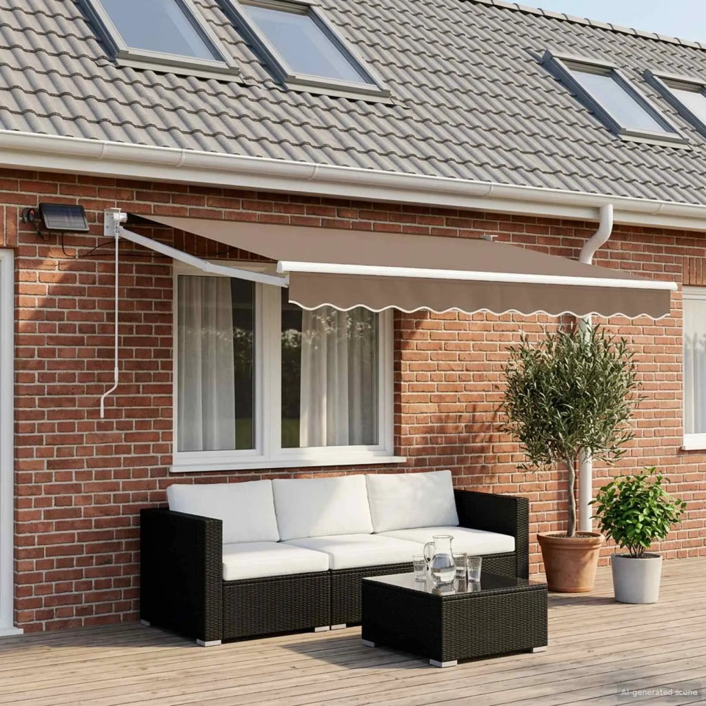 Tenda retrattile manuale con LED Tortora 3425966