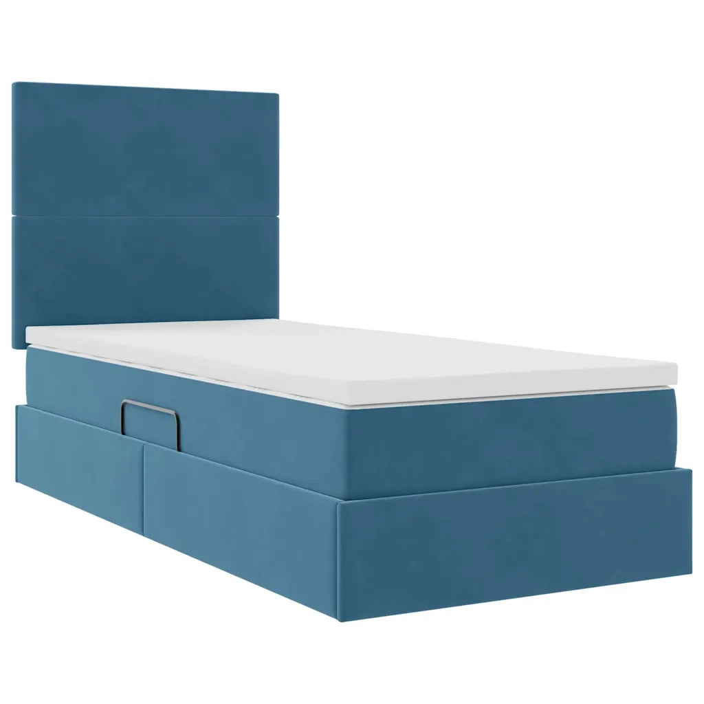 Letto con contenitore e LED Blu Scuro 100 x 200 cm Velluto