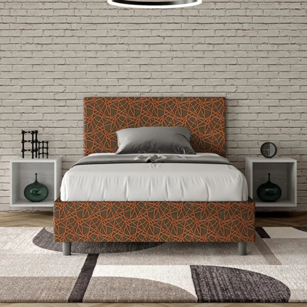 Letto una piazza e mezza con rete imbottito 120x200 tessuto Era 4 arancio Adele