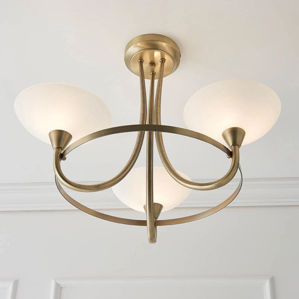 Plafoniera moderna 3 luci ottone anticato vetro G9 Endon