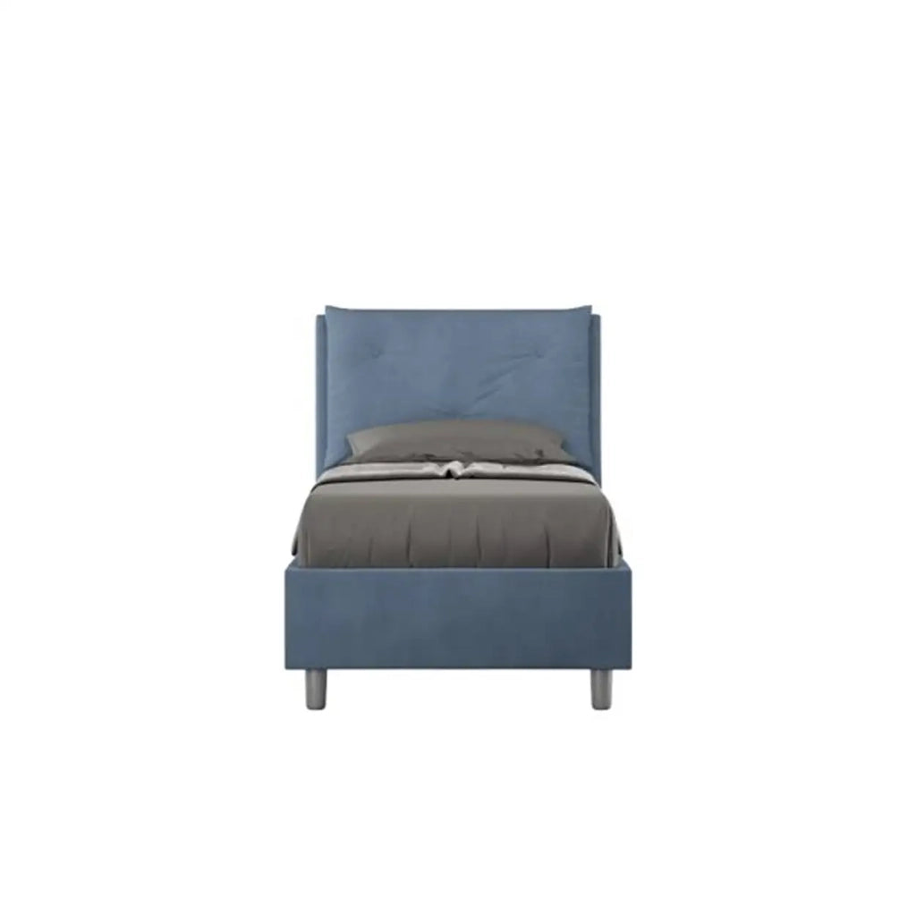 Letto singolo senza rete imbottito 80x200 microfibra blu Appia