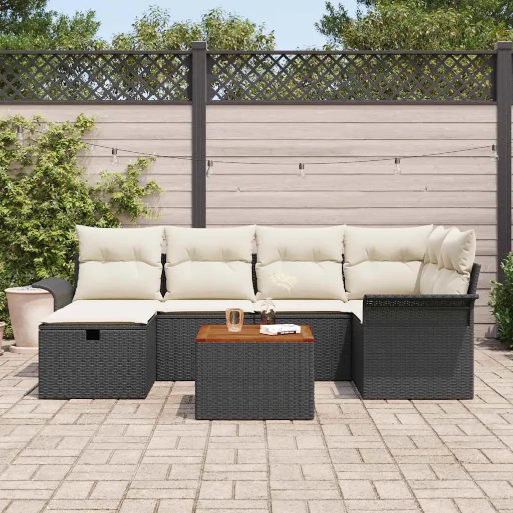 Set Divano da Giardino con cuscino 7 pcs Nero polyrattan