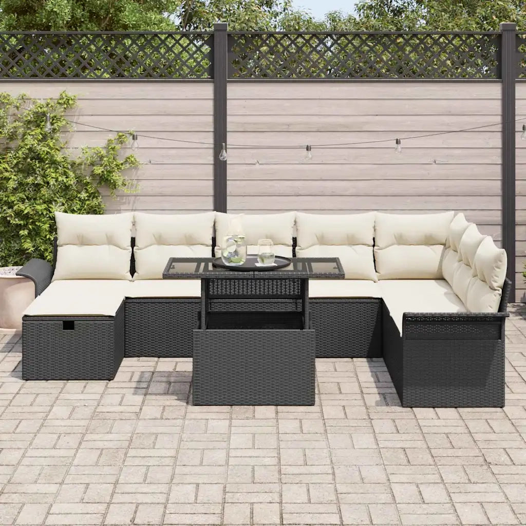 Set Divano da Giardino con cuscino 9 pcs Nero Poly Rattan 3361026