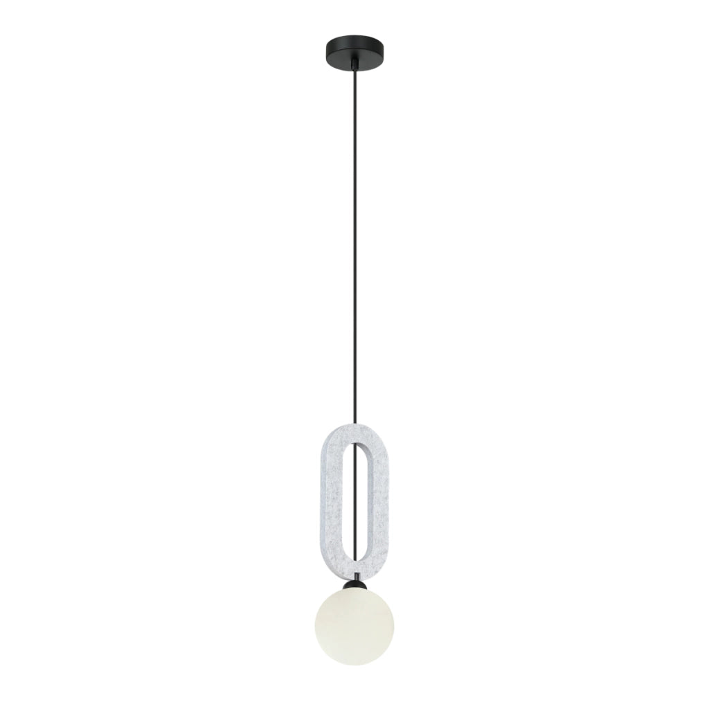 Sospensione Italux Masso in feltro nero, sfera bianca G9