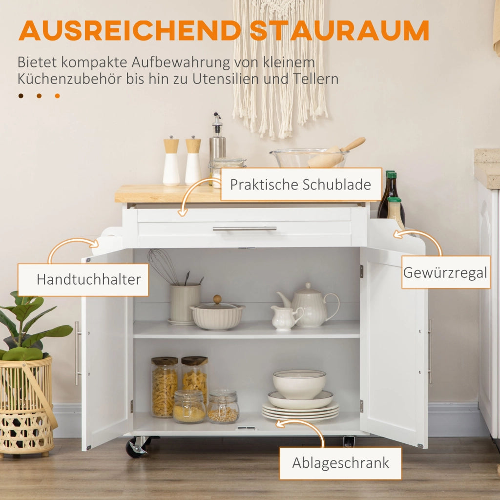 Carrello da cucina con ripiani ¨C Minimal ¨C Bianco 109x40x89