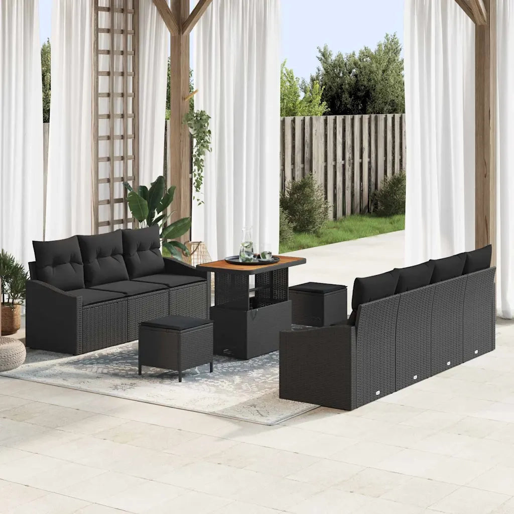 Set Divano da Giardino con cuscino 10 pcs Nero polyrattan 3362619