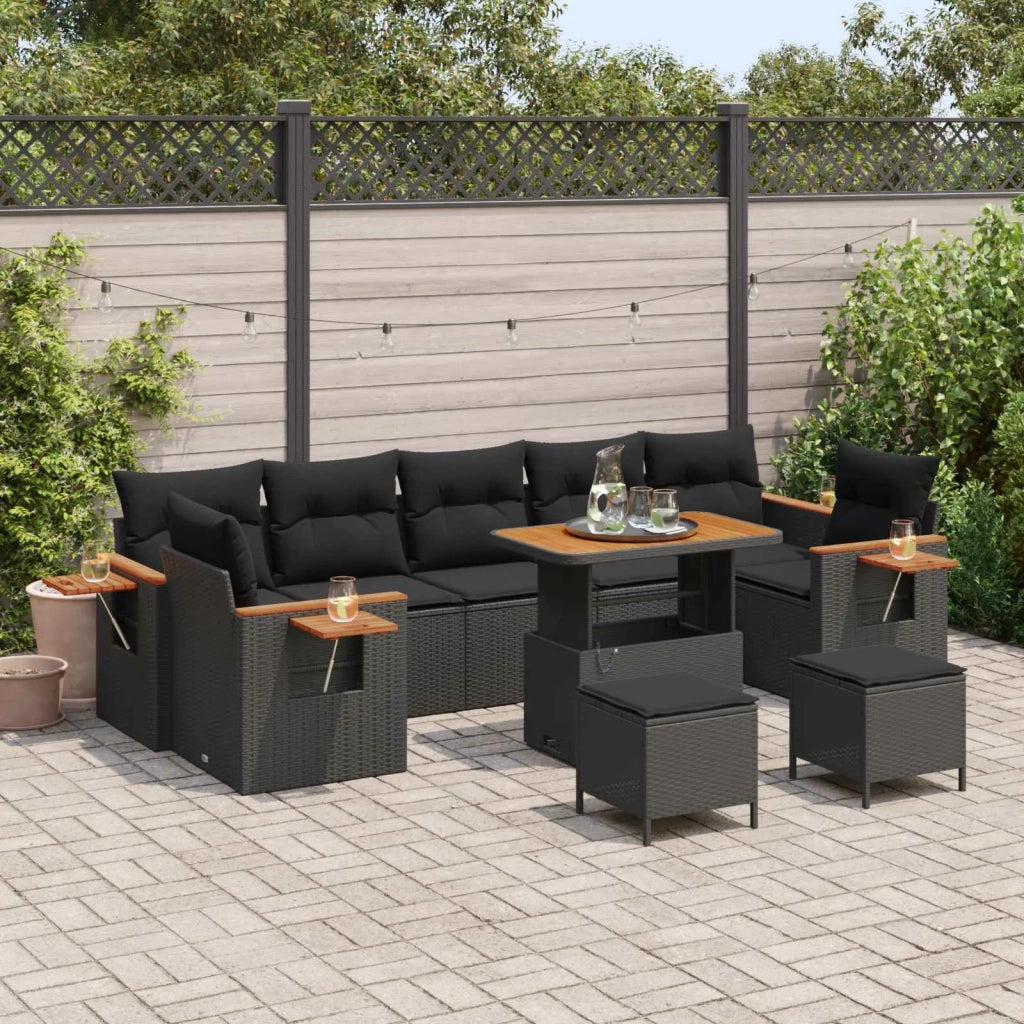 Set Divano da Giardino con cuscino 10 pcs Nero 3363159