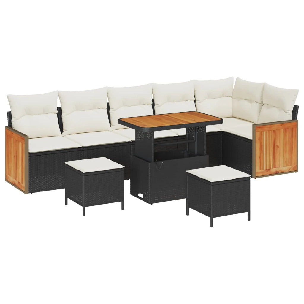 Set Divano da Giardino con cuscino 9 pcs Nero e Crema 3363195
