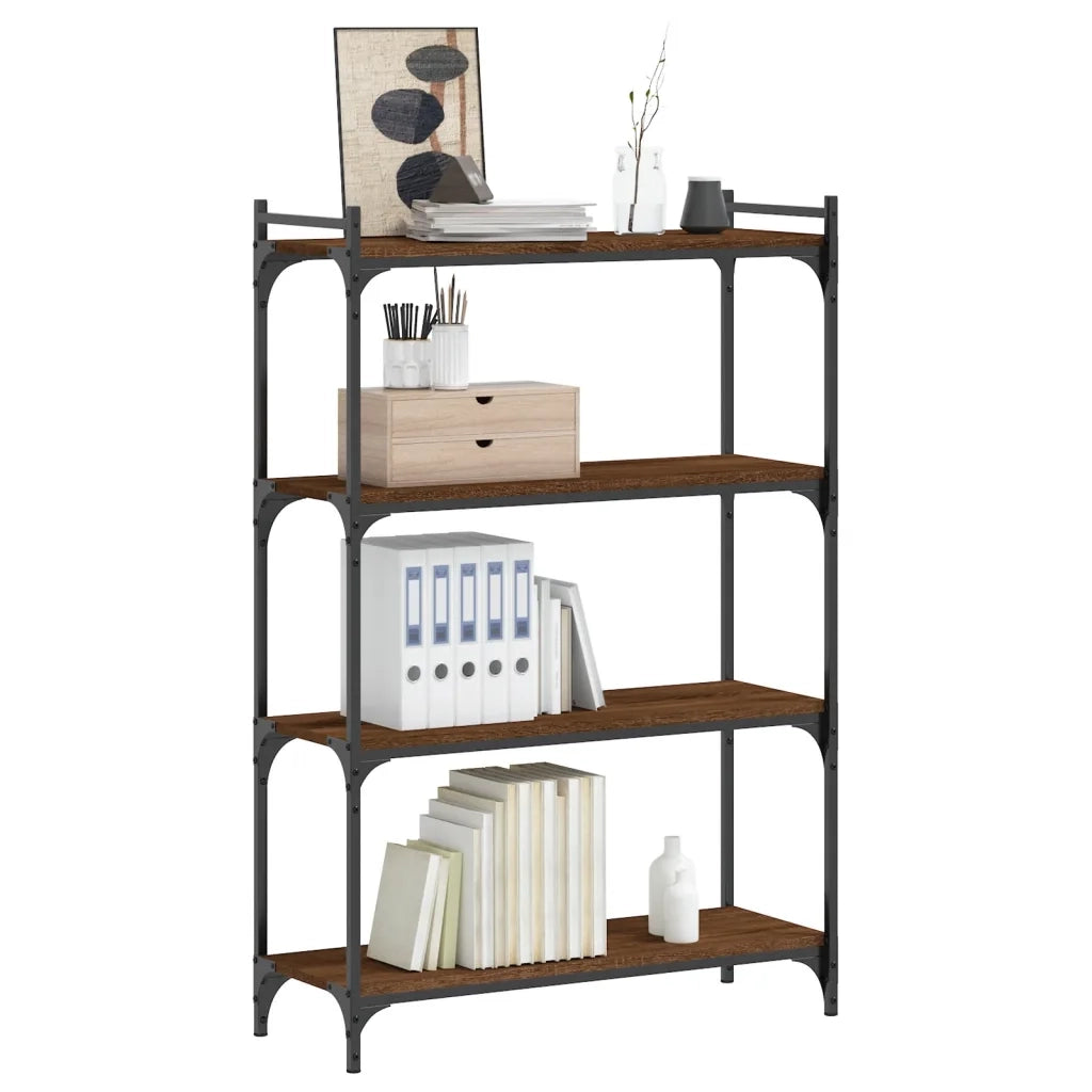 Libreria 4 Ripiani-Scaffale per Libri-Mobile di Stoccaggio Rovere Marrone 80x30x120cm Legno Multistrato