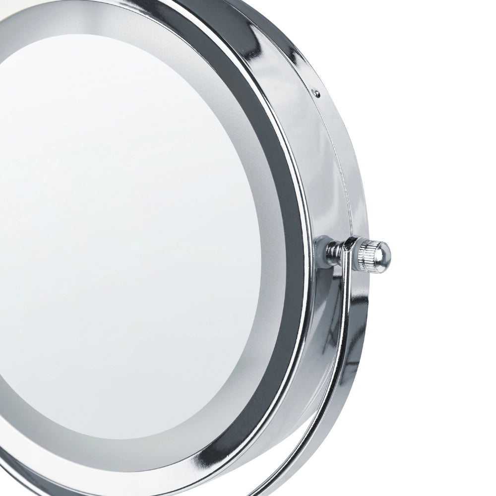 Specchio trucco con luci LED e telaio in ferro Ø 20 cm in color argento e nero moderno
