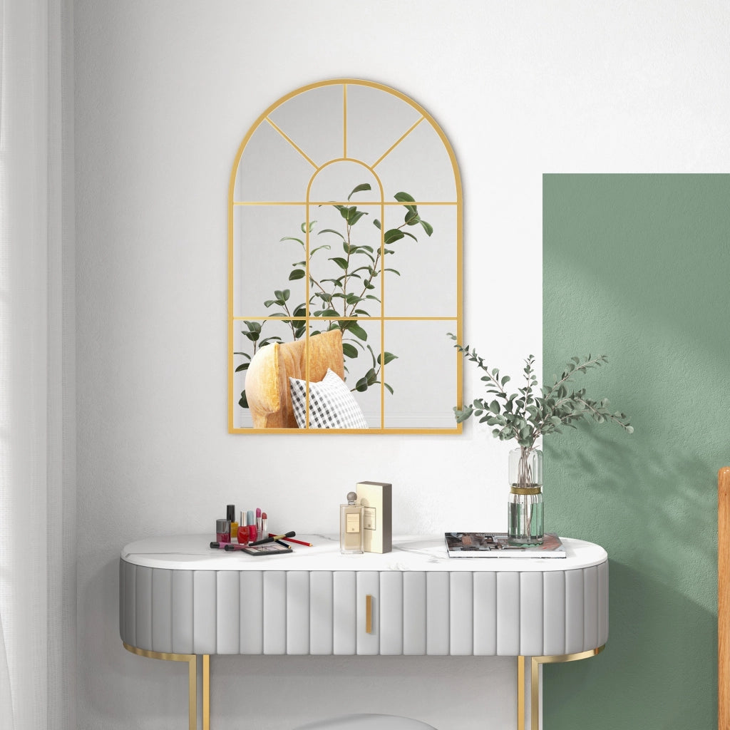 Specchio da Parete ad Arco ¨C Xylo ¨C Vetro e Metallo Oro 91x60 cm