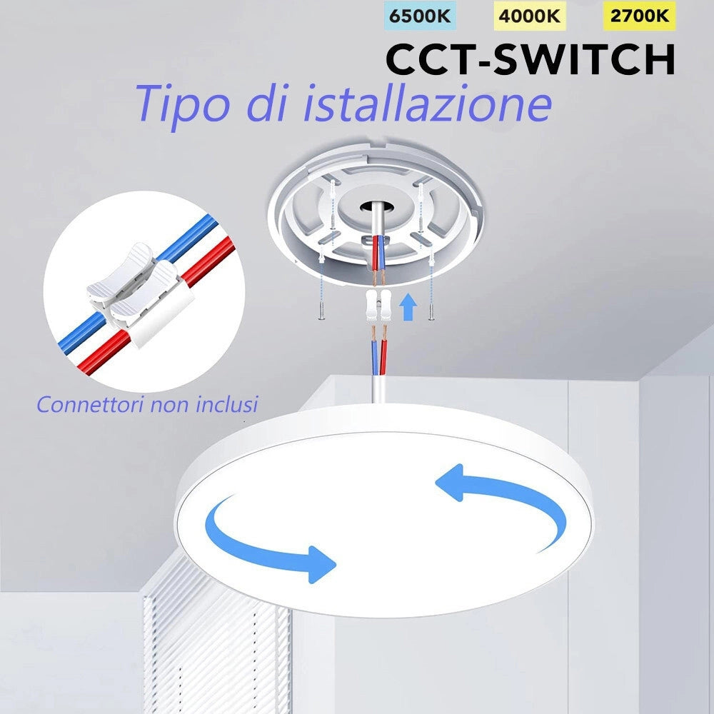 Trade Shop - Plafoniera A Led Slim 18w Ip40 Con Tecnologia Cct Da 6500k A 2700k Con Switch Lv230-3c -