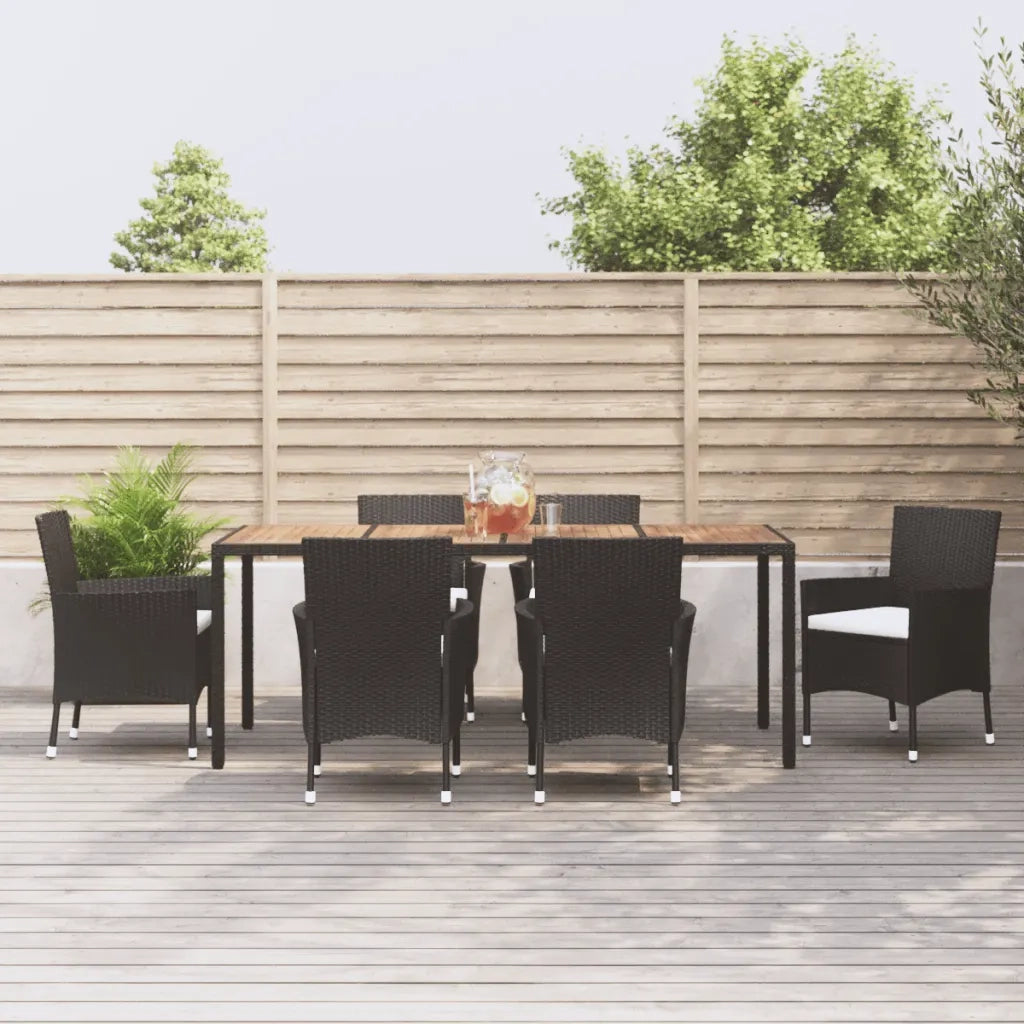 Set da Pranzo da Giardino 7 pz Nero con Cuscini in Polyrattan