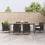 Set da Pranzo da Giardino 7 pz Nero con Cuscini in Polyrattan