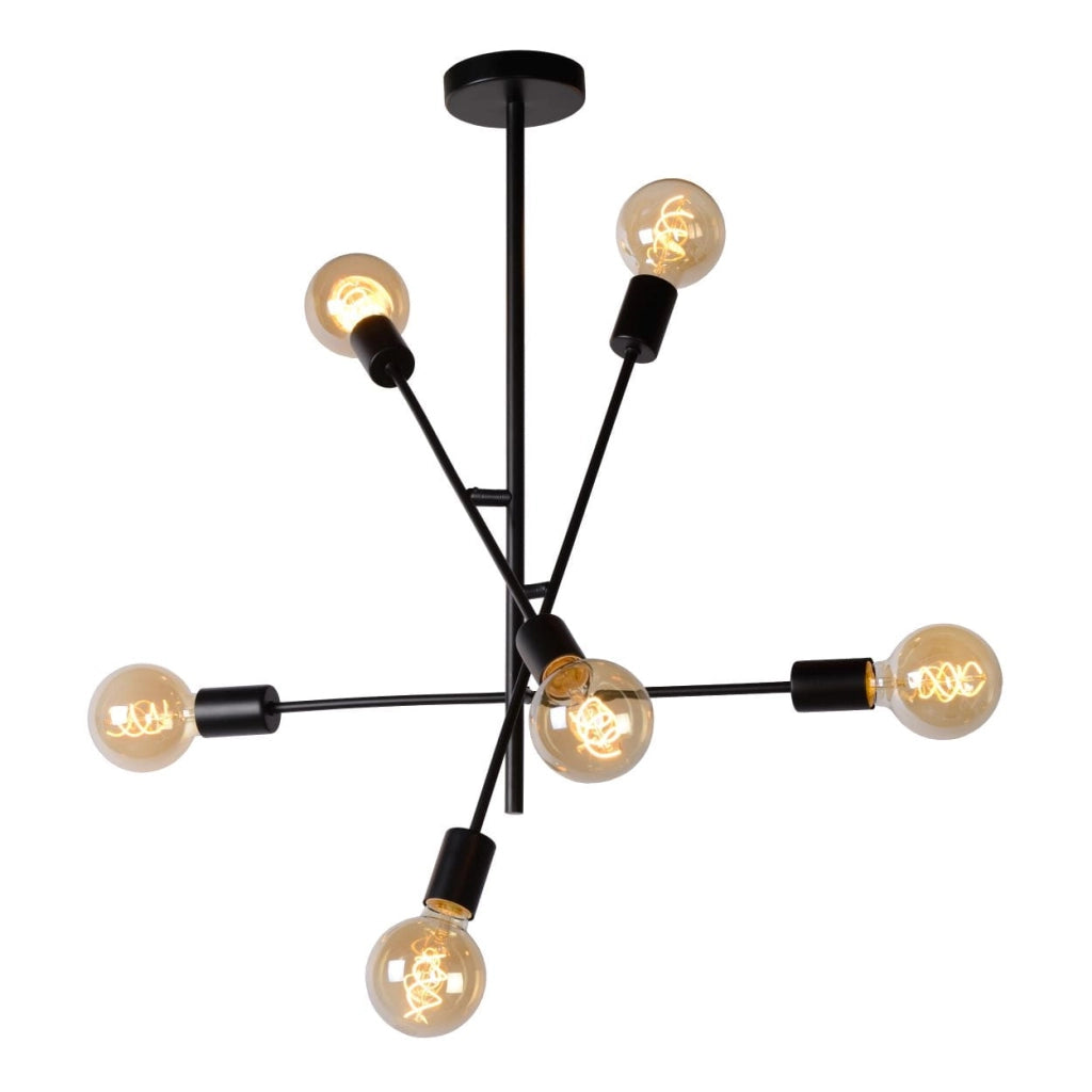 Plafoniera Lucide Lester nera metallo 6 luci E27 59cm