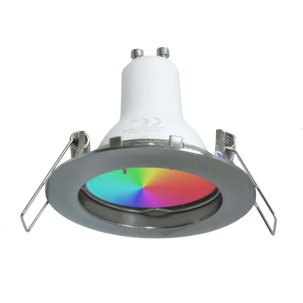 Faretto LED 6W multicolore incasso 6cm tondo bianco silver  GU10 effetti luce colorata 230V LUCE RGBW 3000K SILVER