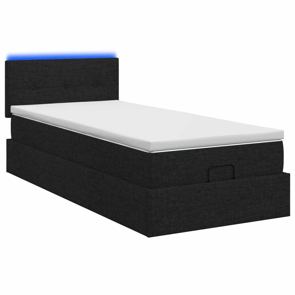 Letto Ottomano con Materasso e LED Nero 90 x 200 cm Tessuto 3456879