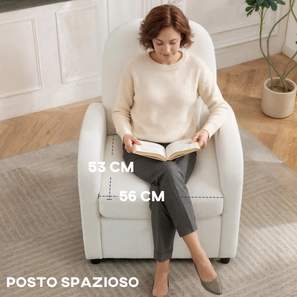 Poltrona Relax Moderna con Contenitore ¨C Xylo ¨C Rivestimento Pile Teddy Crema 76x77x95 cm