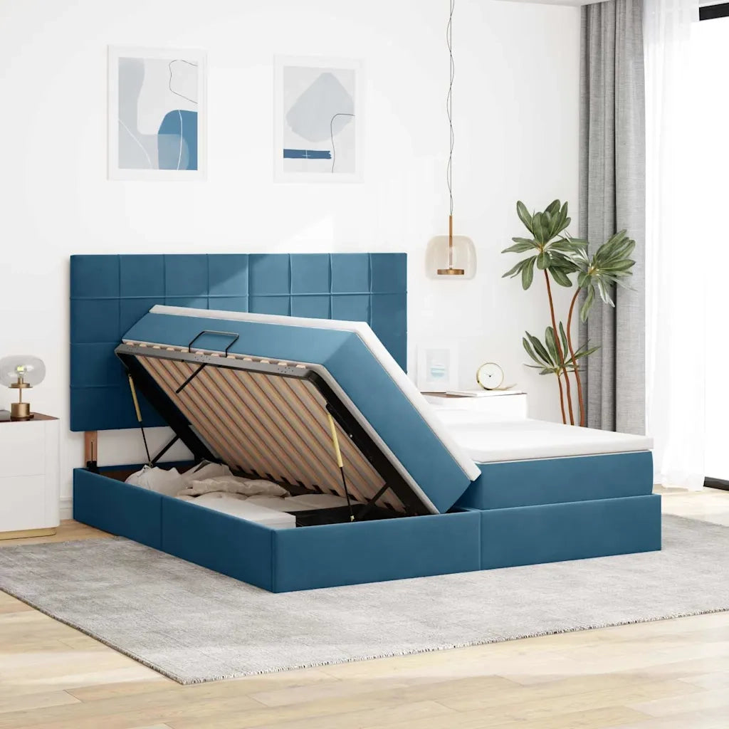 Letto con luci a strisce a LED Blu Scuro 200 x 200 cm Velluto