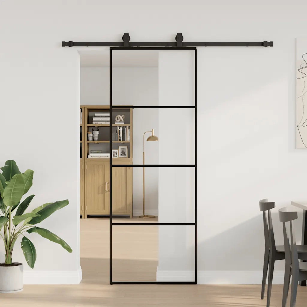 Porta Scorrevole con Ferramenta Nera 76x205 cm in Vetro ESG 3375796