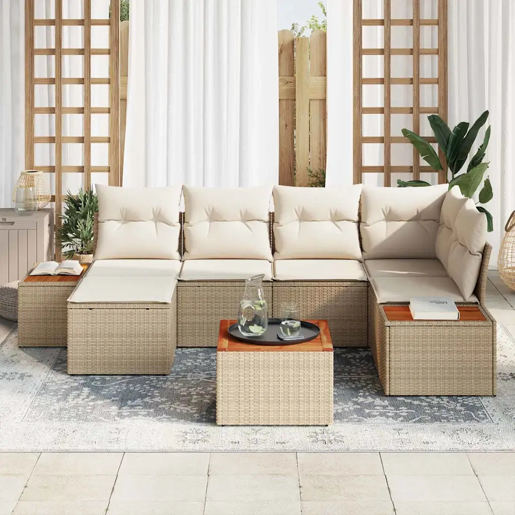 Set Divano da Giardino 7 pcs Beige e Crema Polyrattan