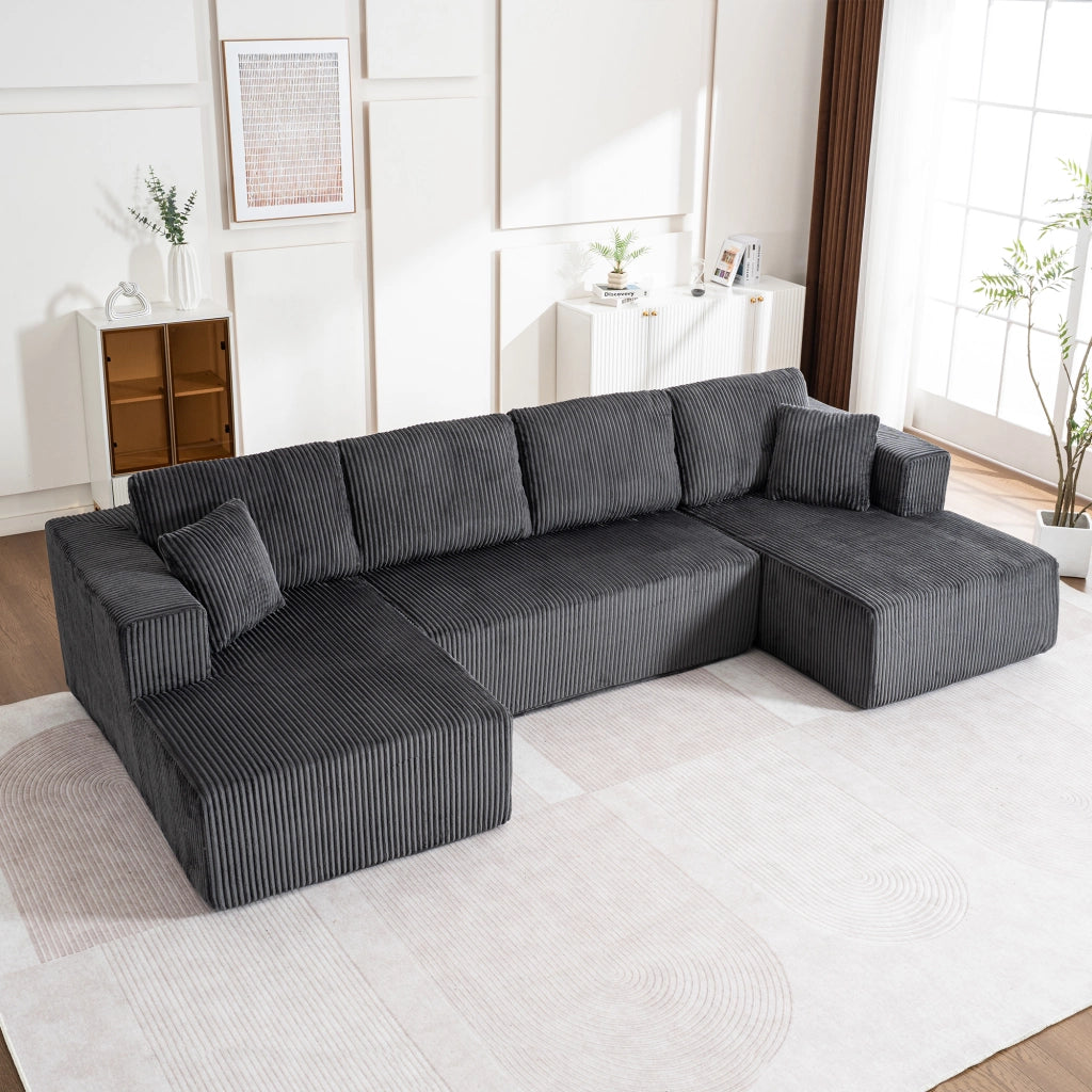 Divano Modulare U a 5 Posti in Tessuto con Chaise Longue ¨C Xylo ¨C Grigio Chiaro