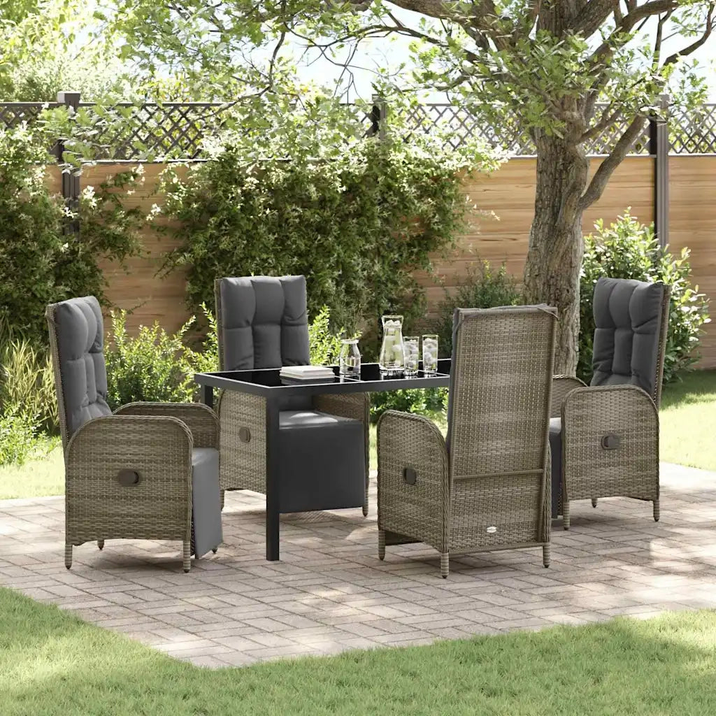 Set da Pranzo per Giardino con cuscino 5 pcs Grigio polyrattan 3380136
