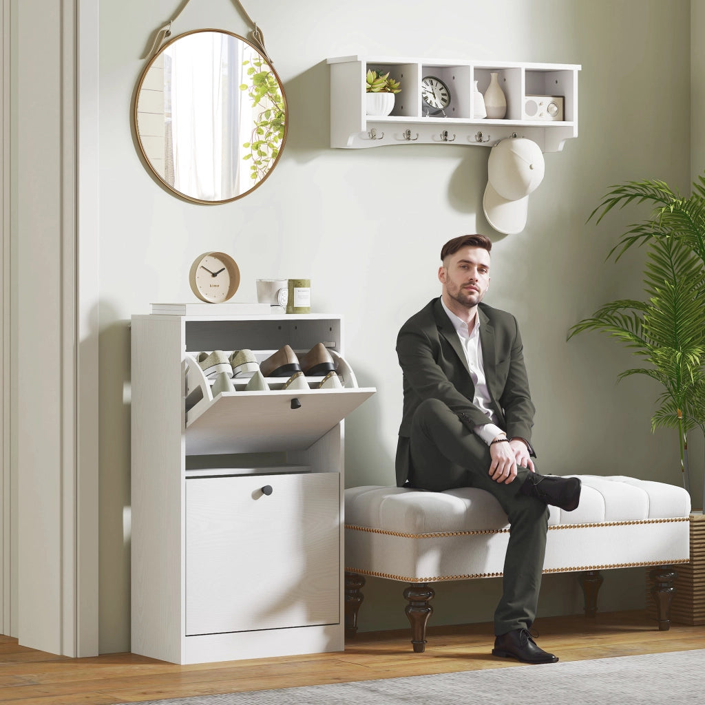 Scarpiera con Cassetti e Ripiani ¨C Minimal ¨C 47x26x85 cm Bianco Veteato