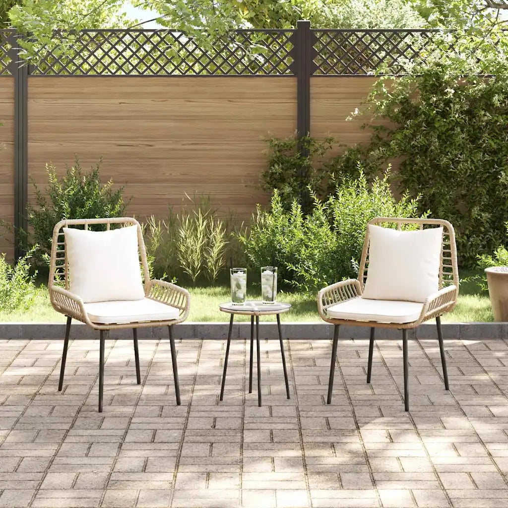 Set da Pranzo per Giardino 3 pcs Marrone e Crema polyrattan 42010359