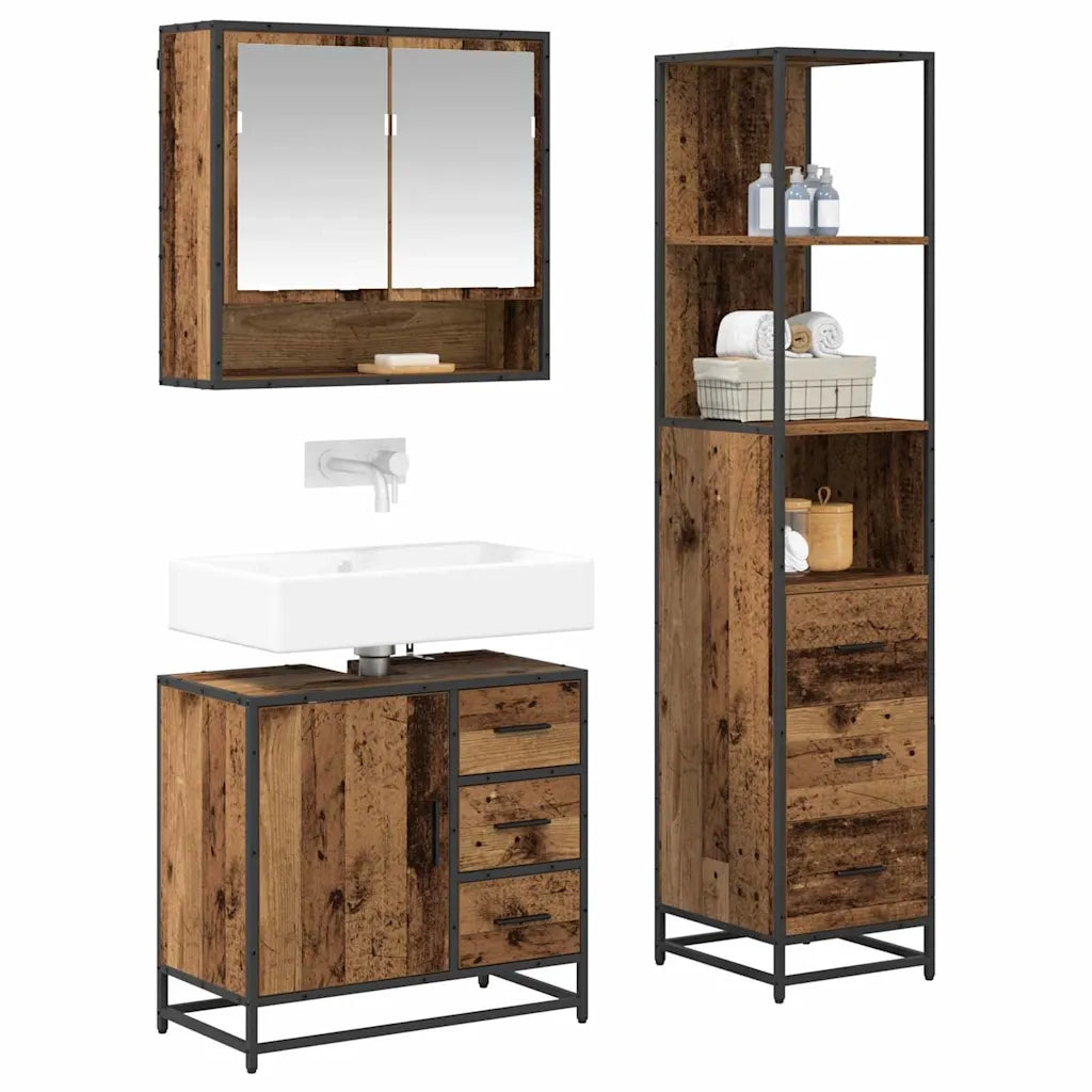 Set di mobili per il bagno con cassetto 3 pcs Legno vecchio 3402521