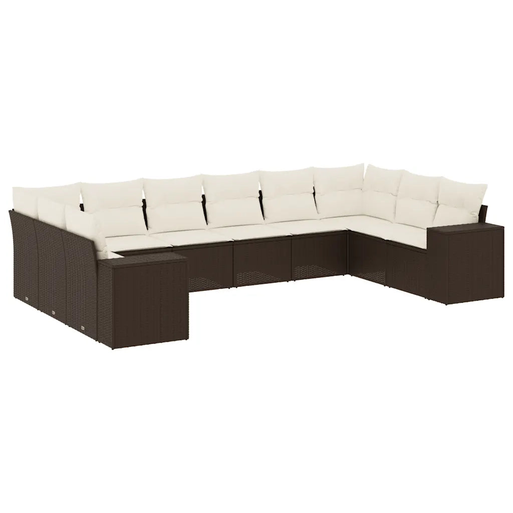 Set Divani da Giardino 10pz con Cuscini in Polyrattan Marrone 3223072