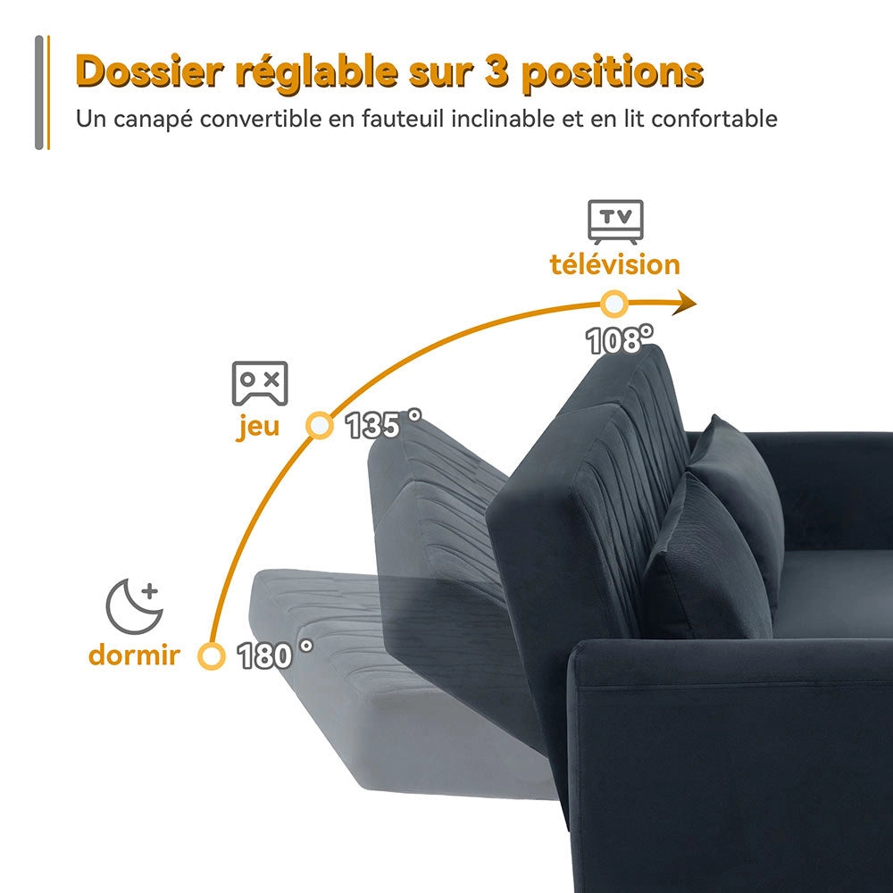 Divano 2 posti - Xylo - velluto, letto convertibile, multifunzione