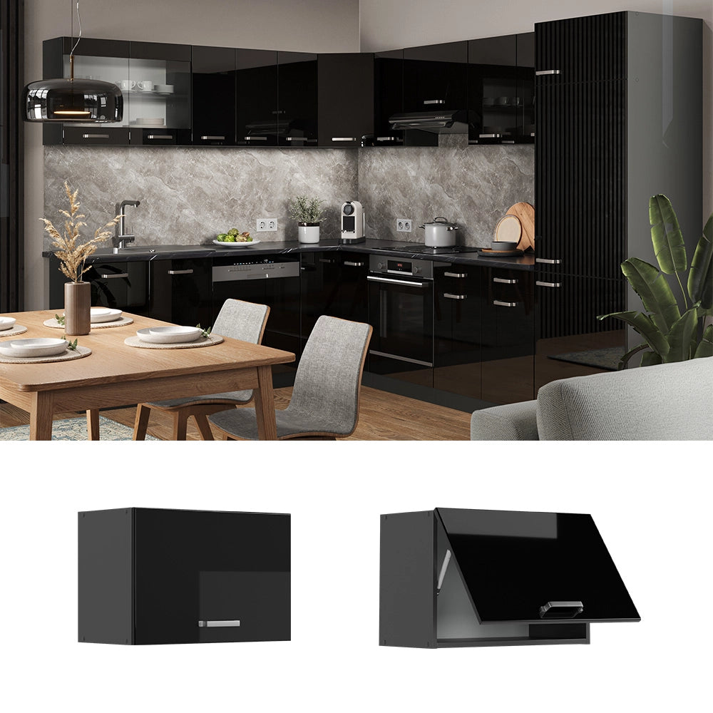 Vicco Pensile da cucina Nero lucido 60 cm Piatto