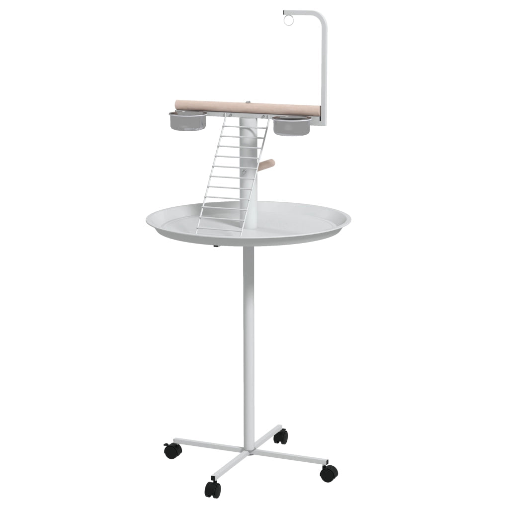 Mangiatoia per uccelli con ruote e pertiche ¨C Minimal ¨C bianco acciaio inox ?60x138H