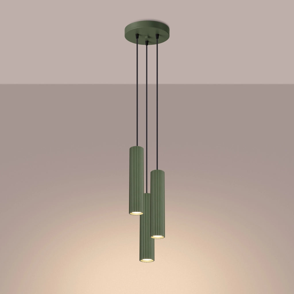 Lampada a sospensione KARBON 3P verde oliva