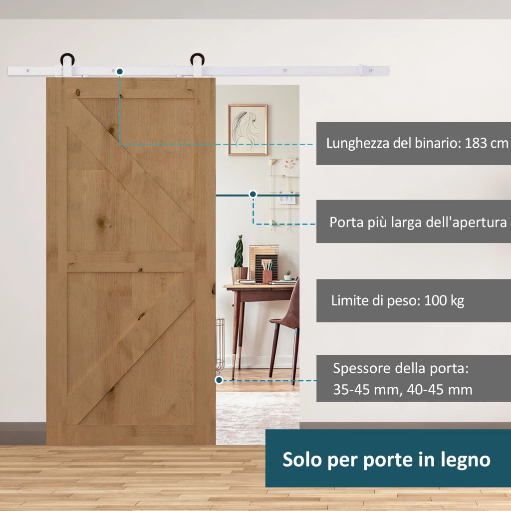 Kit Binario Porta Scorrevole ¨C Xylo ¨C 183cm Bianco con Rotelle