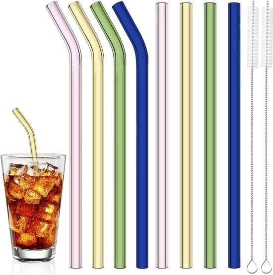 Set di rietelli colorati riciclabili in vetro - confezione da 8 - per cocktail, smoothie e succhi Rietelli in vetro