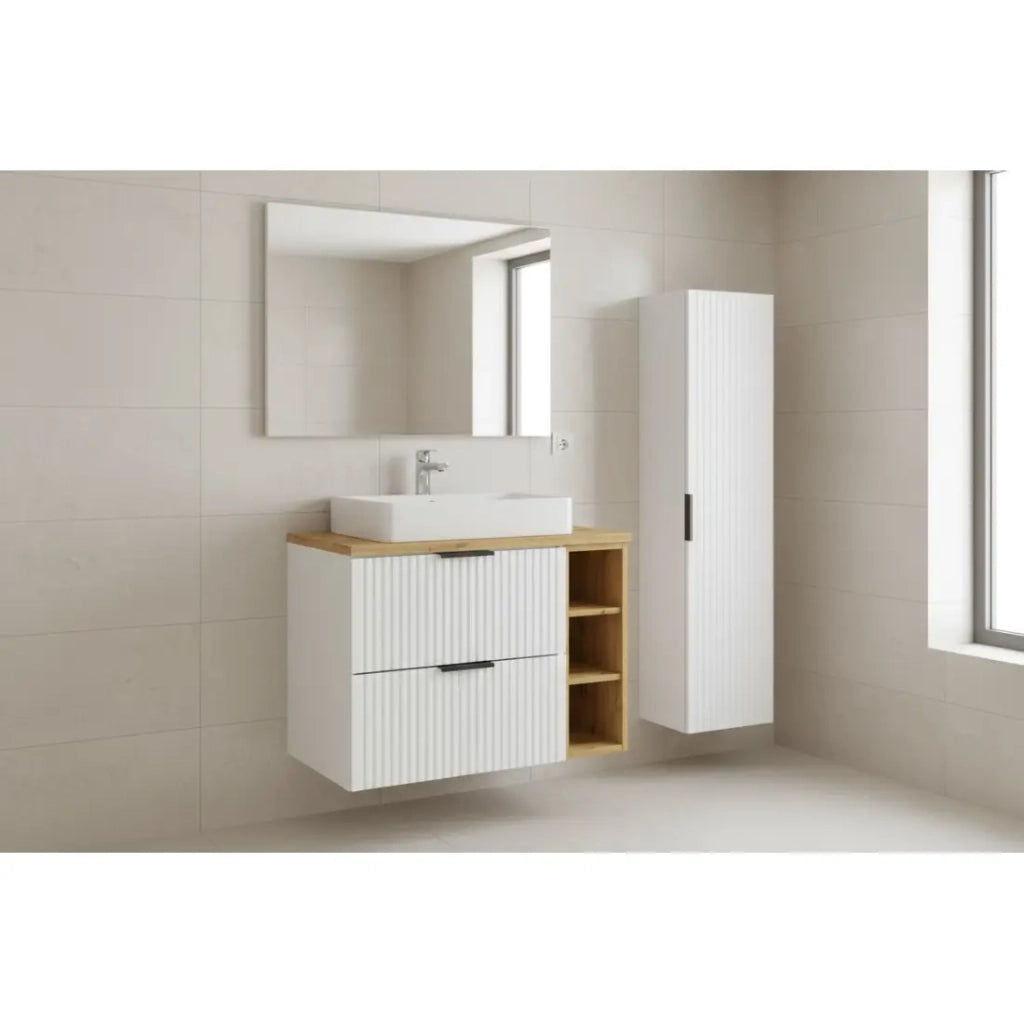 Set bagno NOXERA 80 cm – Mobile sospeso con piano per lavabo, nicchie aperte e colonna