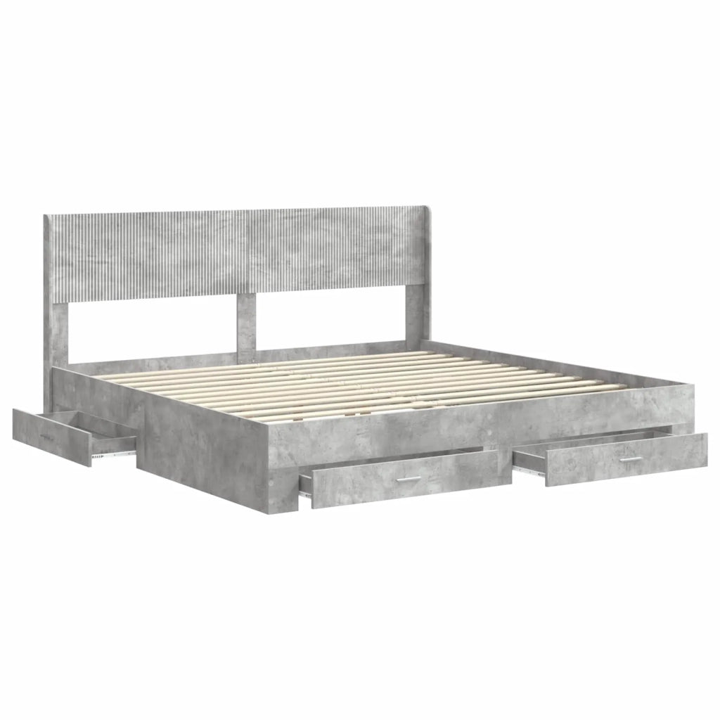 Letto da camera | Struttura del letto con stoccaggio e testata Grigio Cemento