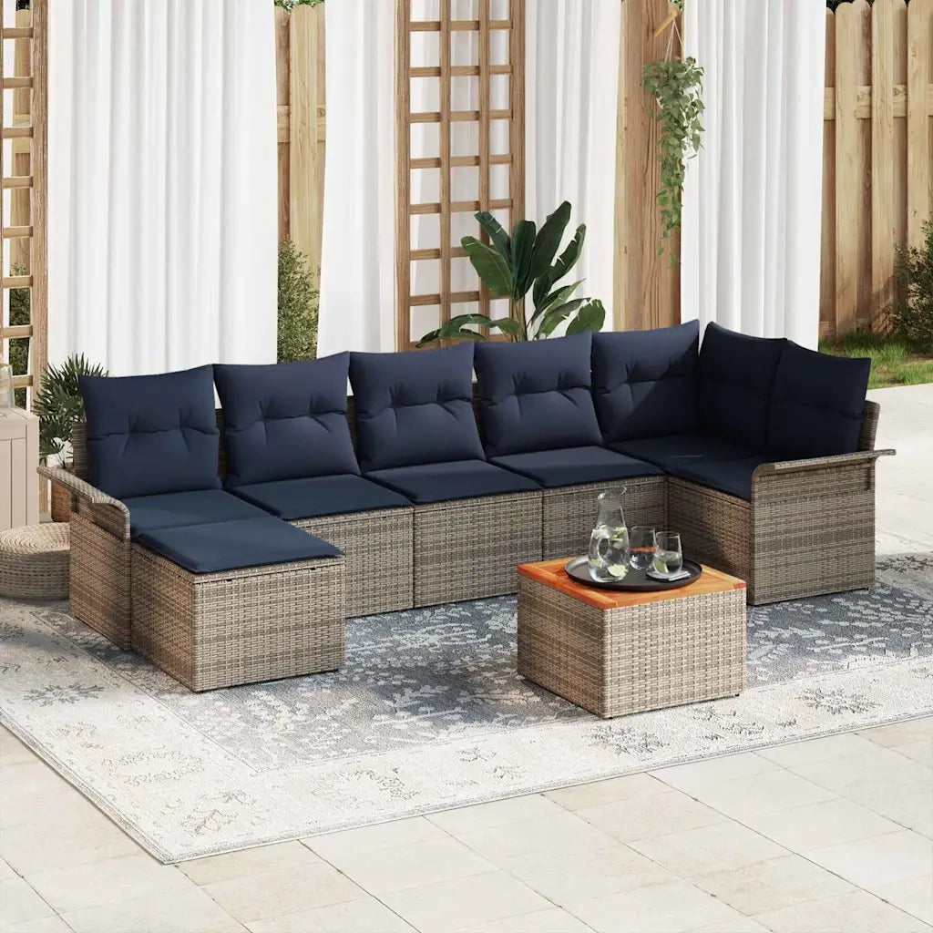 Set Divano da Giardino 8 pcs Grigio e Blu Navy polyrattan 3356029