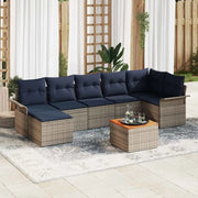Set Divano da Giardino 8 pcs Grigio e Blu Navy polyrattan 3356029