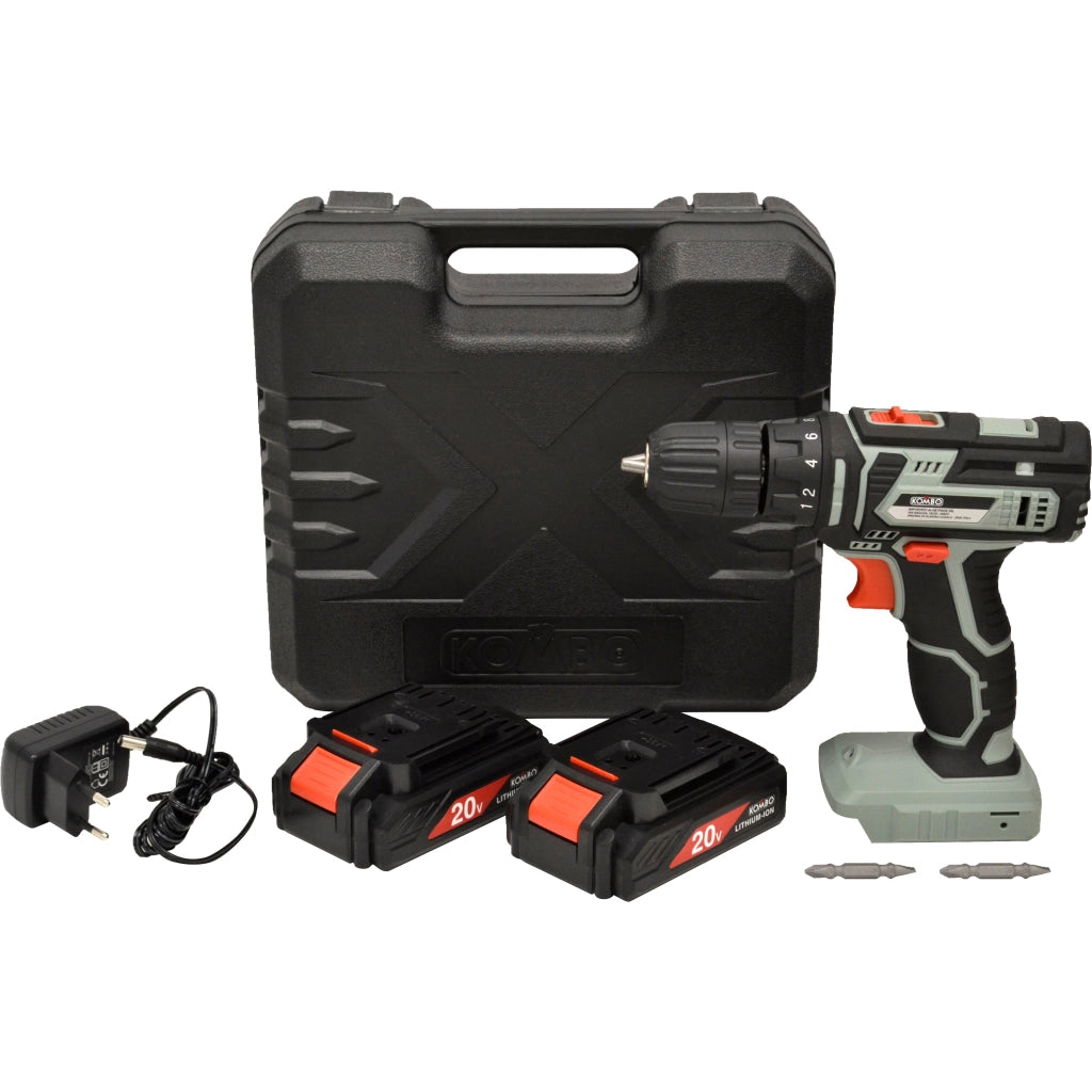 Valigetta con Trapano Avvitatore + 2 Batterie 20V 1300mAh + 28 Inserti Omaggio