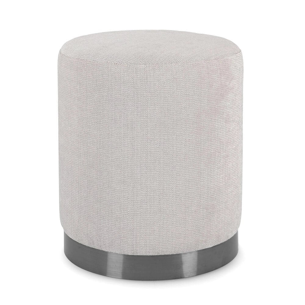 Pouf Rotondo Imbottito in Tessuto con Base in Acciaio - LEE