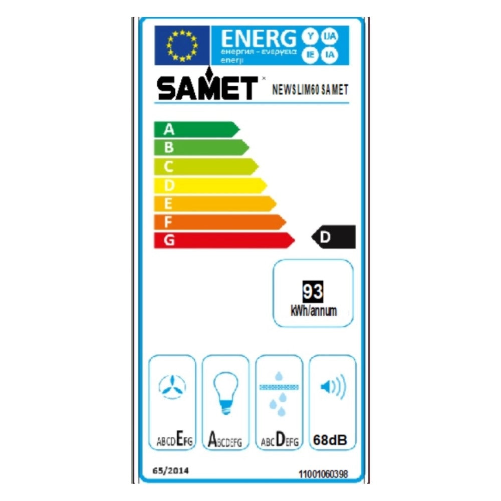 Cappaintegrata Samet New Slim sottopensile potenza aspirante 250 m3/h luce led 60 nero con frontalino inox