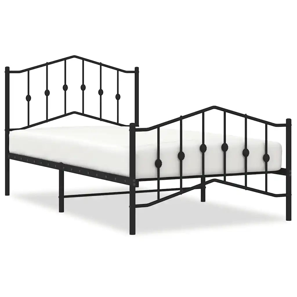 Giroletto con Testiera e Pediera Metallo Nero 100x190 cm 373801