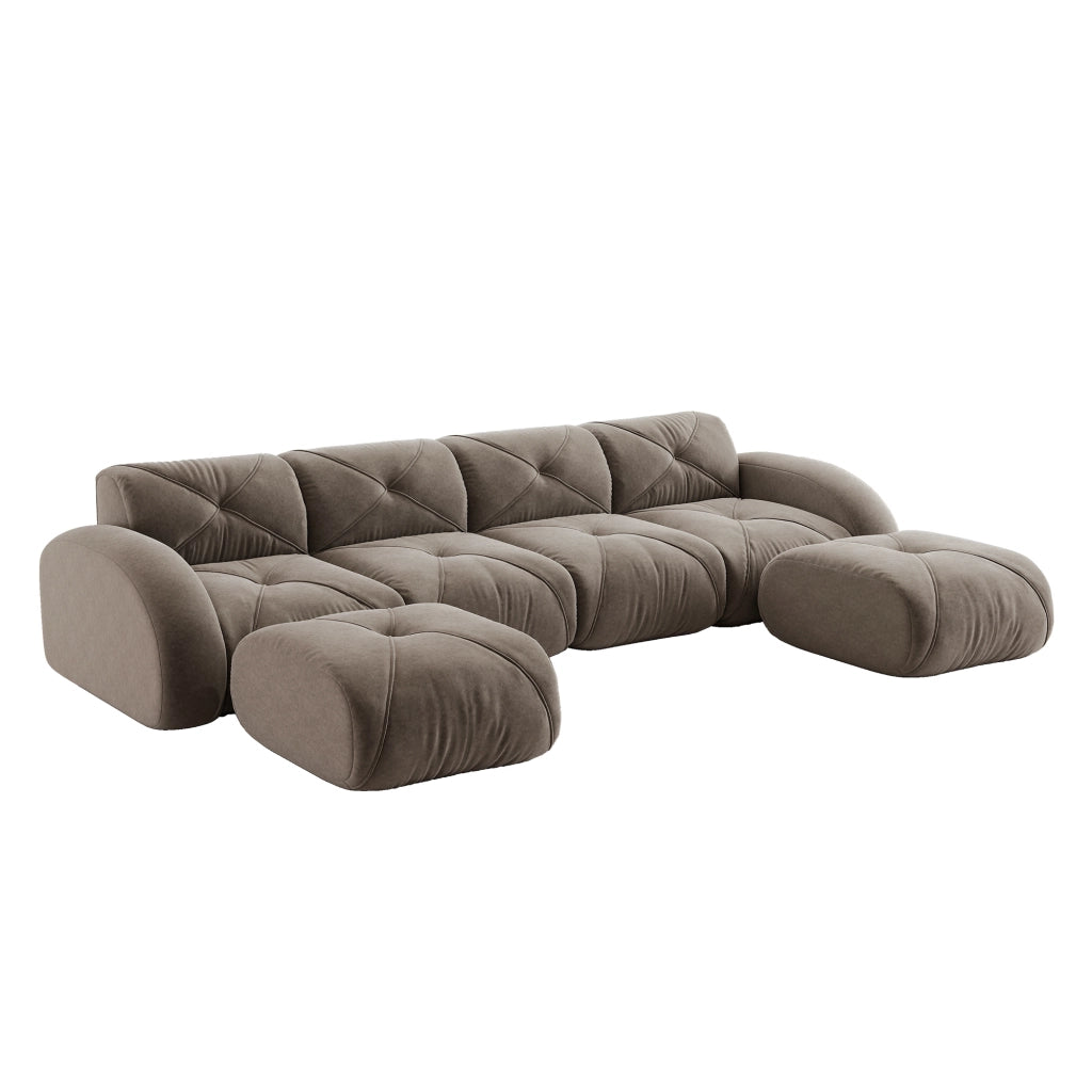Divano modulare a U - Zephmum- 4 posti, 2 pouf, tessuto comodo, antiscivolo, marrone